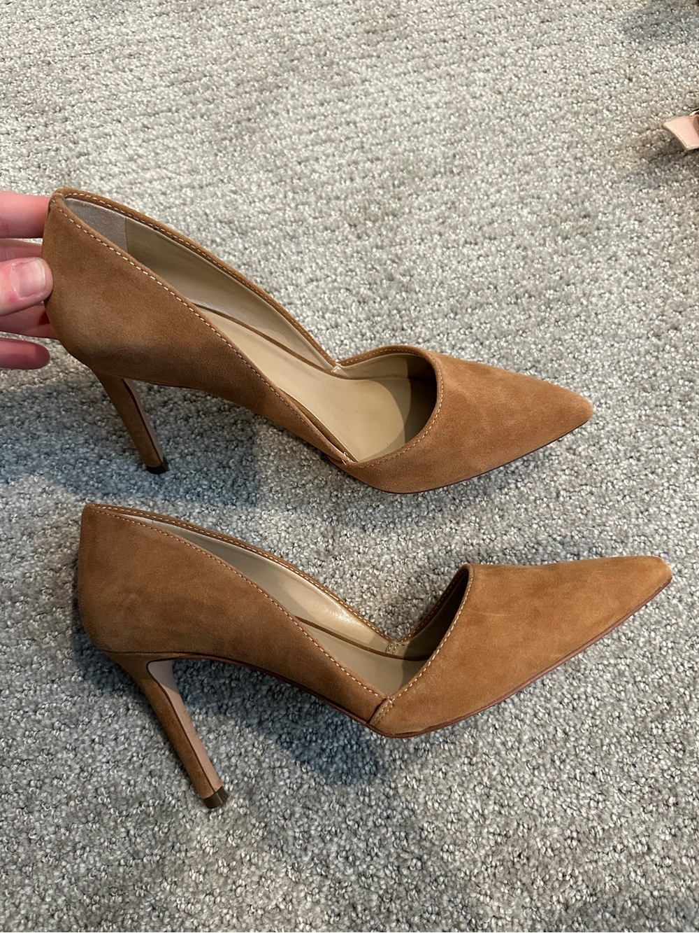 Ann Taylor Suede Pointed-Toe Pumps in Camel Brown